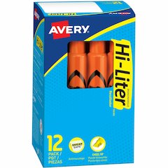Avery&reg; Hi-Liter Desk-Style, Fluorescent Orange, 12 Count (24050) - Washable - Fluorescent Orange Ink - Water Based - Orange Barrel - Office, Classroom, School, Home, Planner - 1 Dozen
