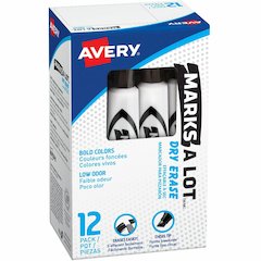 Avery&reg; Marks A Lot Dry Erase Marker, 12 Black Markers (24408) - Erasable - Black Ink - Dry - Home, Classroom, School, Document, Writing, Office - 12
