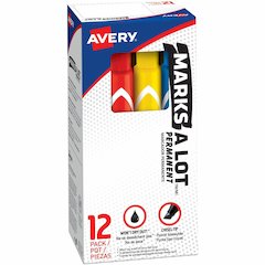Avery&reg; Marks A Lot Marks A Lot Permanent Markers - Large Desk-Style Size - Chisel Marker Point - Black, Blue, Orange, Green, Purple, Yellow, Red, Brown Ink - Metal, Plastic, Classroom, Office, War