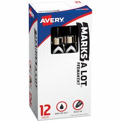 Avery&reg; Marks A Lot Marks-A-Lot Desk-Style Permanent Markers - Bullet Marker Point - Black Ink - Black Barrel - Metal, Plastic, Classroom, Warehouse - 12