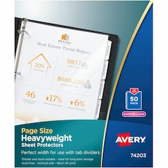 Avery&reg; Page Size Sheet Protectors - 1 x Sheet Capacity - For Letter 8 1/2" x 11" Sheet - Ring Binder - Clear - Polypropylene - 50 / Box