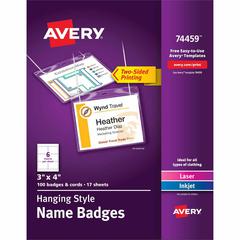 Avery Hanging-Style Name Badges - Letter - 8 1/2" x 11" - 100 / Box - Printable, Durable, Micro Perforated, PVC-free, Double-sided, Smudge-free - White