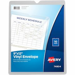 Avery&reg; Vinyl File Pocket - 9" x 12" - 60 Sheets Capacity - 1 Pocket - Vinyl - Clear - Heavyweight, Heavy Duty, Wear Resistant, Tear Resistant, Sturdy, Foldable - 10 / Pack
