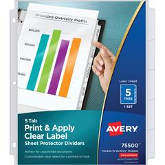Avery&reg; Index Maker Index Divider - 5 x Divider(s) - 5 - 5 Tab(s)/Set - 8.5" Divider Width x 11" Divider Length - 3 Hole Punched - Clear Plastic Divider - Clear Plastic Tab(s) - 1