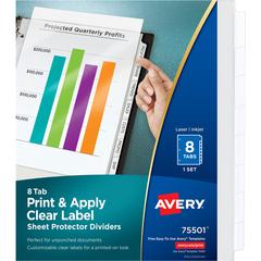 Avery&reg; Print & Apply Sheet Protector Dividers - 8 x Divider(s) - 8 - 8 Tab(s)/Set - 8.5" Divider Width x 11" Divider Length - 3 Hole Punched - Clear Plastic Divider - Clear Plastic Tab(s) - 1