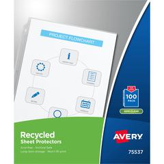 Avery&reg; Economy Recycled Sheet Protectors - Acid-free, Archival-Safe, Top-Loading - For Letter 8 1/2" x 11" Sheet - 3 x Holes - Ring Binder - Top Loading - Semi Clear - Polypropylene - 100 / Box