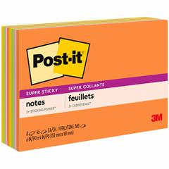 Post-it&reg; Super Stick Notes - Energy Boost Color Collection - 360 - 6" x 4" - Rectangle - 45 Sheets per Pad - Unruled - Vital Orange, Limeade, Tropical Pink, Sunnyside - Paper - Self-adhesive - 8 /