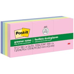 Post-it&reg; Greener Notes- Sweet Sprinkles Color Collection, 1 3/8 x 1 7/8 in - 1200 - 1 3/8" Flag/Note Width x 1 7/8" Flag/Note Length - Rectangle - 100 Sheets per Pad - Unruled - Positively Pink, C