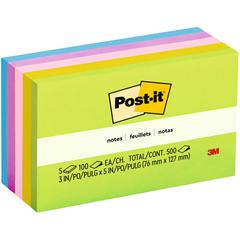 Post-it&reg; Notes Original Notepads - Floral Fantasy Color Collection - 500 - 3" Flag/Note Width x 5" Flag/Note Length - Rectangle - 100 Sheets per Pad - Unruled - Limeade, Citron, Positively Pink, I