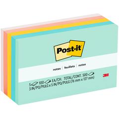 Post-it&reg; Notes - Beachside Caf&eacute; Color Collection - 500 - 3" x 5" - Rectangle - 100 Sheets per Pad - Unruled - Fresh Mint, Aqua Splash, Pink, Papaya Fizz, Pink Salt - Paper - Self-adhesive, 