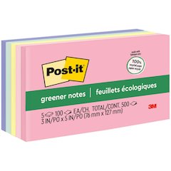 Post-it&reg; Greener Notes - Sweet Sprinkles Color Collection - 500 - 3" Flag/Note Width x 5" Flag/Note Length - Rectangle - 100 Sheets per Pad - Unruled - Positively Pink, Pink Salt, Canary Yellow, F