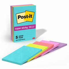 Post-it&reg; Super Sticky Lined Notes - 450 - 4" x 6" - Rectangle - 90 Sheets per Pad - Ruled - Canary Yellow - Paper - Self-adhesive - 5 / Pack