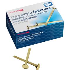 Officemate Roundhead Fasteners - 2" Shank - 0.50" Head - 100 / Box - Brass
