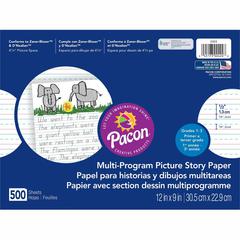 Pacon Multi-program Picture Story Paper - 0.50" Ruled - 4.25" Picture Story Space - Unruled Margin - 12" x 9" - AssortedChipboard Cover - Hard Cover - 500 / Ream