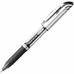 Pentel EnerGel Deluxe Rollerball Pen - Refillable - Black Ink - Gel-based - Silver Barrel - 12 / Box