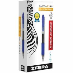 Zebra SARASA dry X20 Retractable Gel Pen - Refillable - Retractable - Blue Ink - Transparent Barrel - 1 Dozen