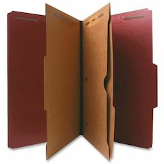 Nature Saver 2/5 Tab Cut Legal Yes Classification Folder - 8 1/2" x 14" - 2" Expansion - 4 Fastener - 2" for Folder, 1" for Divider - 2 Pocket - 2 Divider - 25 pt. - Pressboard - Red - 100% Recycled -