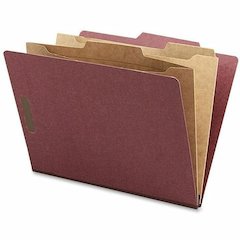 Nature Saver 2/5 Tab Cut Letter Yes Classification Folder - 8 1/2" x 11" - 2" Expansion - 4 Fastener - 2" for Folder, 1" for Divider - 2 Pocket - 2 Divider - 25 pt. - Pressboard - Red - 100% Recycled 