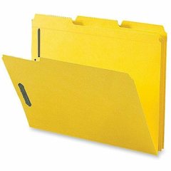 Business Source 1/3 Tab Cut Letter Yes Fastener Folder - 8 1/2" x 11" - 3/4" Expansion - 2 Fastener - 2" Fastener Capacity - Top Tab Location - Assorted Tab Position - 11 pt. - Yellow - Sturdy, Durabl