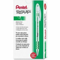 Pentel R.S.V.P. Ballpoint Stick Pens - Medium Pen Point - 1 mm Pen Point Size - Refillable - Green - Clear Barrel - 1 Dozen