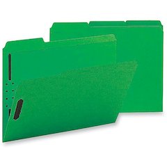 Business Source 1/3 Tab Cut Letter Recycled Fastener Folder - 8 1/2" x 11" - 3/4" Expansion - 2 Fastener(s) - 2" Fastener Capacity - Top Tab Location - Assorted Position Tab Position - Green - 10% Rec
