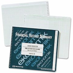 Ekonomik Check Register Forms - 40 Sheet(s) - Wire Bound - 10" x 8.75" Sheet Size - 10 Columns per Sheet - White Sheet(s) - Green Print Color - Recycled - 1 Each