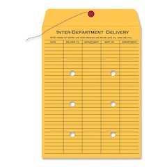 Quality Park 9 x 12 Inter-Departmental Envelopes - Inter-department - 9" Width x 12" Length - 28 lb - String/Button - Brown Kraft - Kraft - 100 / Box