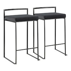 Black contemporary stackable counter stool set with velvet cushions