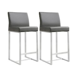 Grey Stainless Steel Counter Stool Set with Fiber-Wrapped Foam Seats