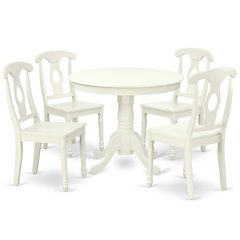 5 Piece Dinette Set for 4 Includes a Round Kitchen Table with Pedestal Base and 4 Dining Chairs, 36x36 Inch, Linen White