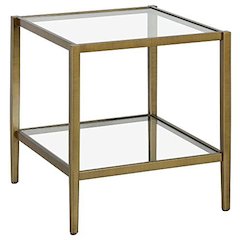 Hera 20'' Wide Square Side Table with Clear Shelf in Antique Brass