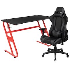 Red Gaming Desk and Gray Reclining Gaming Chair Set with Cup Holder and Headphone Hook