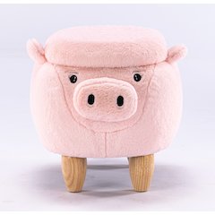 Home 2 Office Kids Pig Animal Sorage Ottoman Stool with Wood Leg