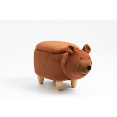 Home 2 Office Kids Brown Bear Animal Sorage Ottoman Stool with Wood Legs