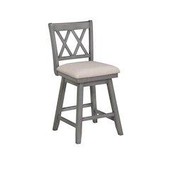 Brookline 37.5 in. Gray High Back Wood Swivel Bar Stool with Fabric Seat