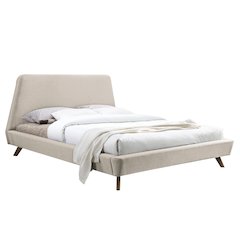 Henry Wood and Fabric Upholstered Queen Platform Bed in Beige