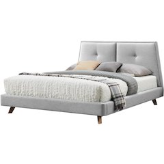 Kenzie Wood and Fabric Upholstered Queen Platform Bed in Light Gray