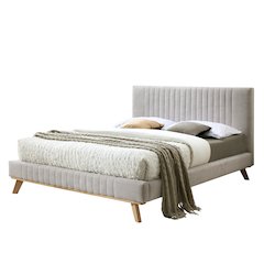 Sven Wood and Fabric Upholstered Queen Platform Bed in Taupe Gray