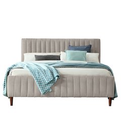 Spencer Wood/Fabric Upholstered Queen Platform Bed in Taupe Gray