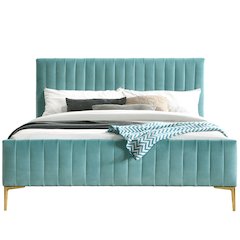 Julia Wood and Fabric Upholstered Queen Platform Bed in Turquoise