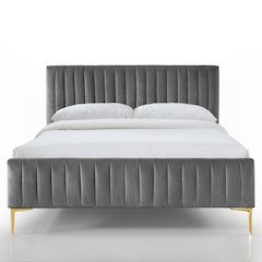 Julia Wood and Fabric Upholstered Queen Platform Bed in Charcoal