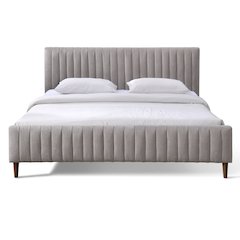 Spencer Upholstered Mid-Century Fabric King Platform Bed in Gray