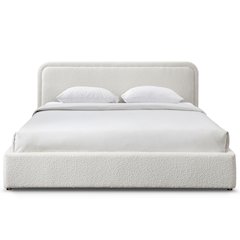 Upholstered Platform King Bed in White Boucle Fabric