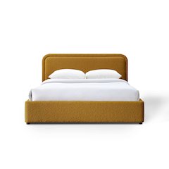 Upholstered Platform Queen Bed in Mustard Boucle Fabric