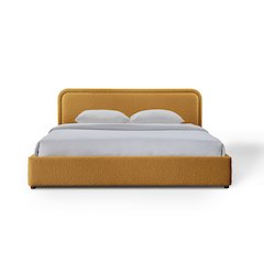 Upholstered Platform King Bed in Mustard Boucle Fabric