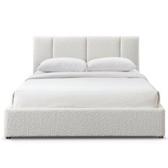 Venice Upholstered Platform Queen Bed in Cream Beige Boucle Fabric