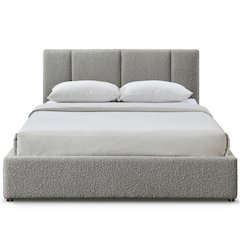 Venice Upholstered Platform Queen Bed in Gray Boucle Fabric