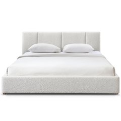 Venice Upholstered Platform King Bed in Cream Beige Boucle Fabric