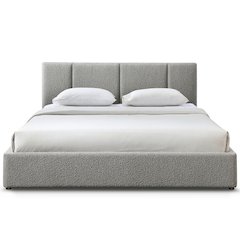 Venice Upholstered Platform King Bed in Gray Boucle Fabric