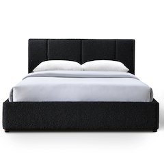 Venice Upholstered Platform Queen Bed in Black Boucle Fabric